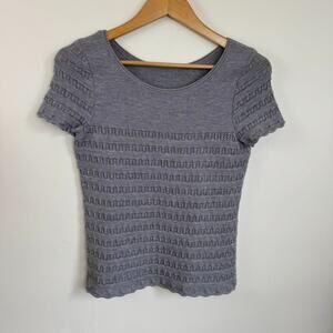 Oleana Norway Silk Wool Blend Sweater S Gray Spring Short Sleeve Pullover